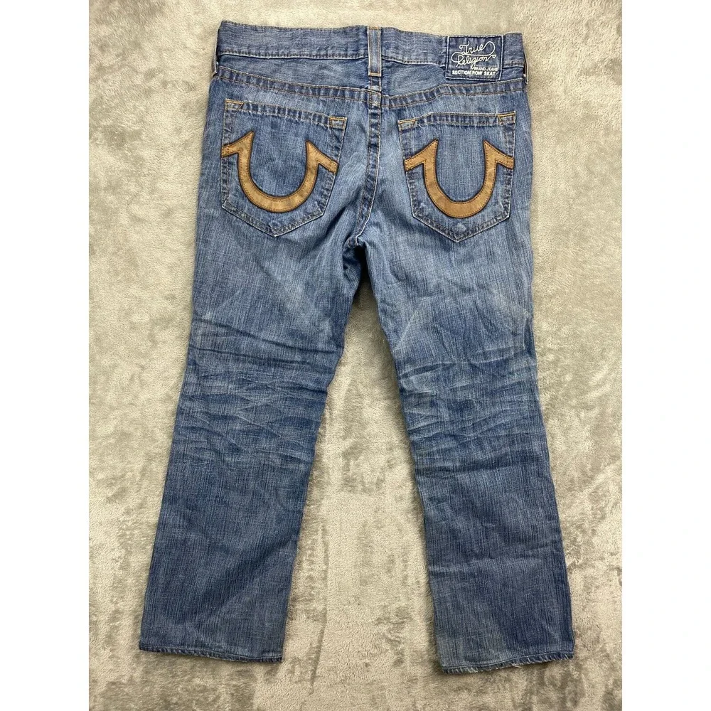 VTG True Religion Men's Jeans 36x30‎ Blue Suede Horseshoe Mid Rise Whisker
